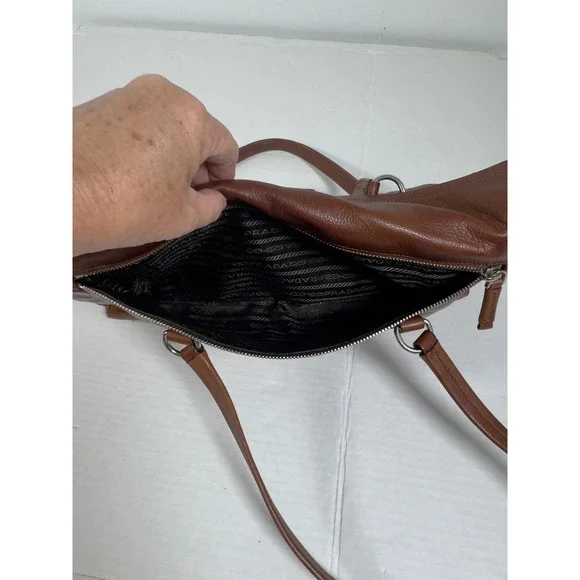 Prada Sacca Bufalo Easy Bag Womens Tabacco Brown Leather BR2613 Shoulder Strap - Picture 14 of 14
